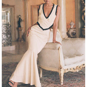 Princess Polly Keila Lace Trim Maxi Dress Cream / Black